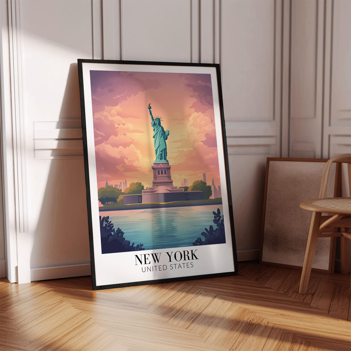 New York City Statue of Liberty Sunset Harbor Glow Travel Poster - Image 4