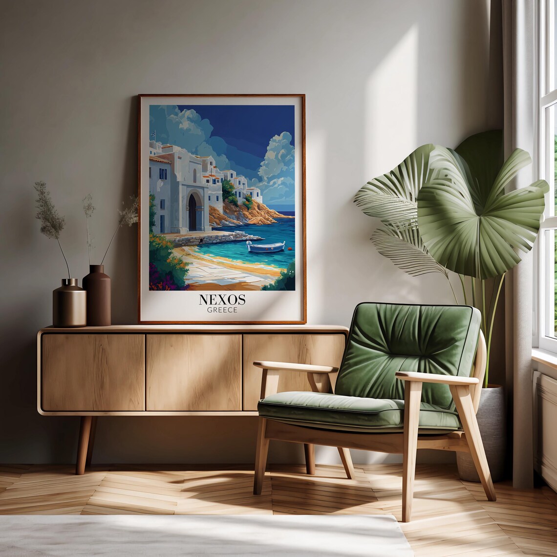 Nexos Greece Whitewashed Coastal Village Harbor Travel Poster - Image 3