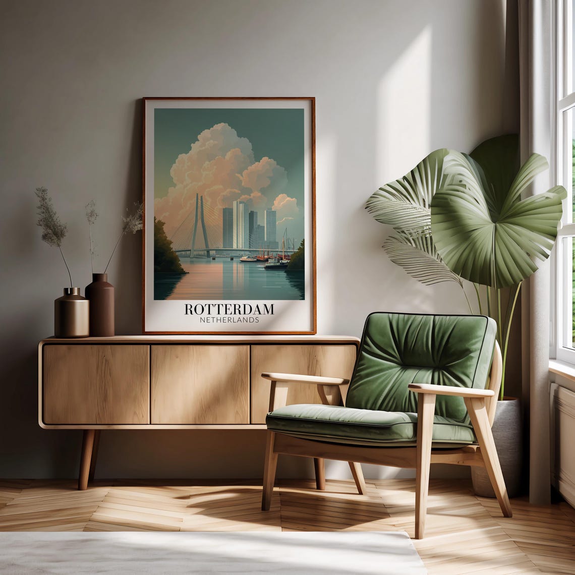 Rotterdam Netherlands Cable-Stayed Bridge Harbor Travel Poster - Image 2