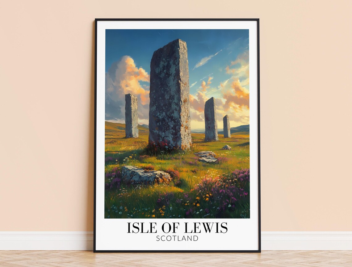 Isle Of Lewis Scotland Ancient Standing Stones Sunset Travel Poster