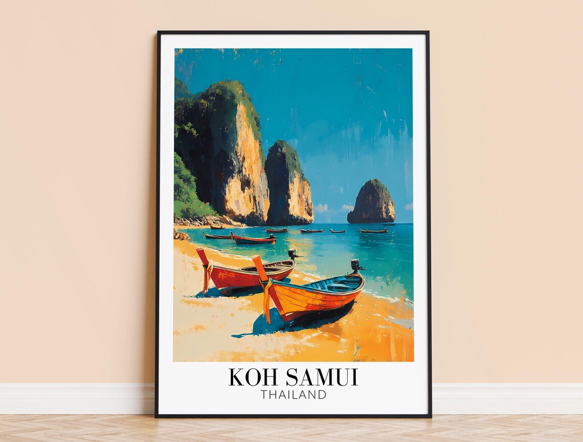 Koh Samui Thailand Longtail Boats and Limestone Karsts Poster