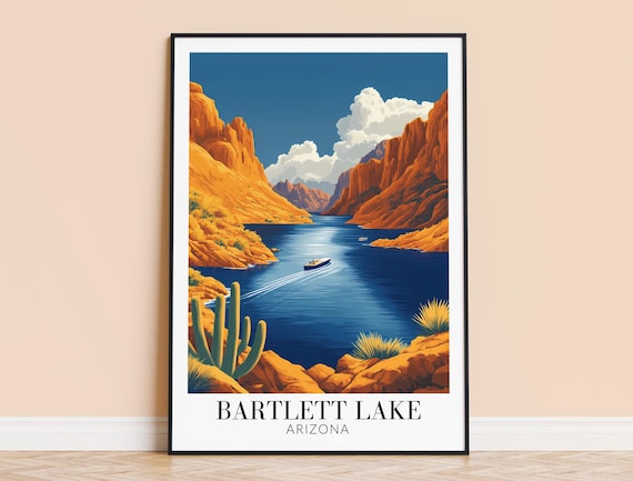 Bartlett Lake Arizona Desert Boat Saguaro Canyon Water Travel Poster