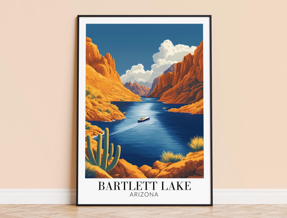 Bartlett Lake Arizona Desert Boat Saguaro Canyon Water Travel Poster