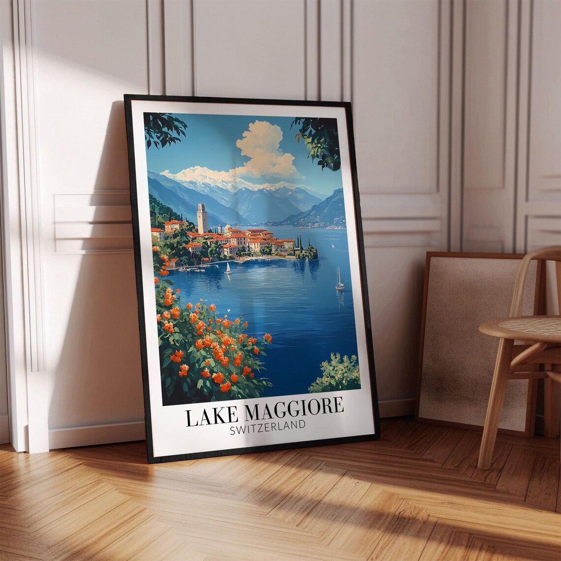Lake Maggiore Blossom Shore Sailboats Switzerland Lake Poster - Image 4