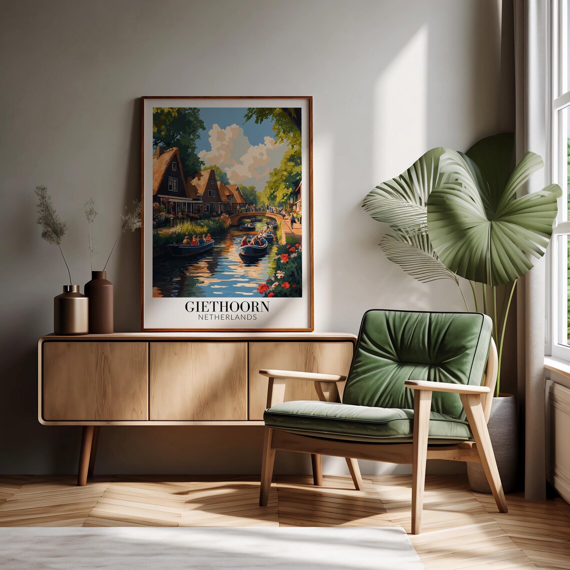 Charming Giethoorn Netherlands Canal Boats Village Travel Poster - Image 3