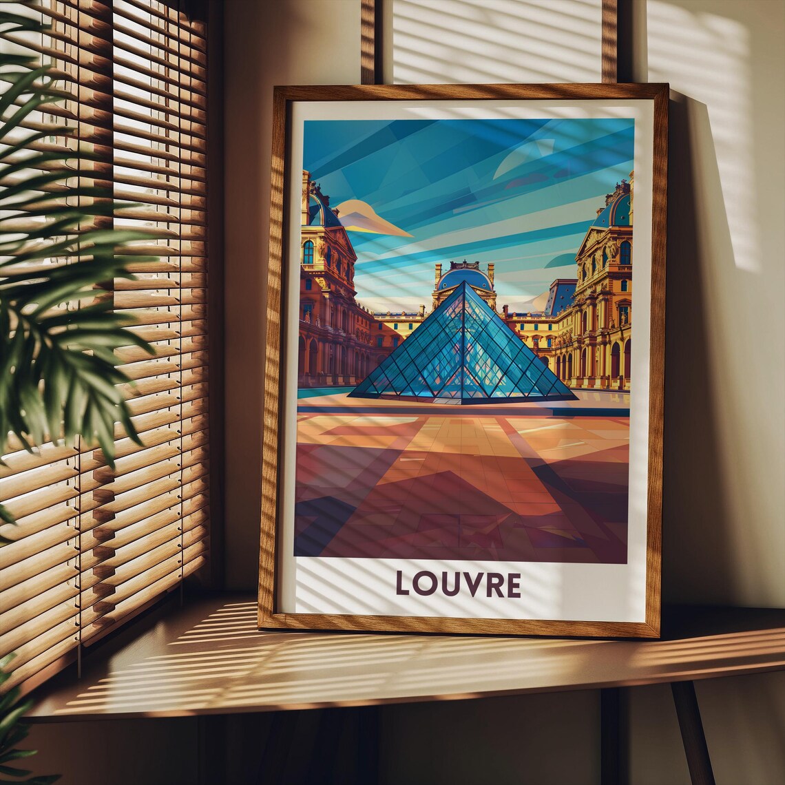 Louvre Museum Geometric Glass Pyramid Paris France Travel Poster - Image 2