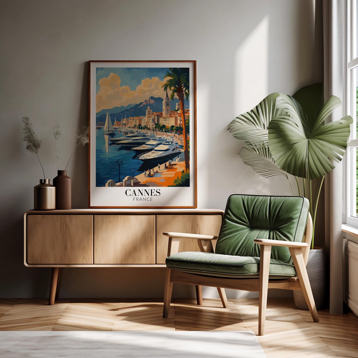 Cannes France Daytime Yacht Harbor Old Town Waterfront Scene Poster - Image 2