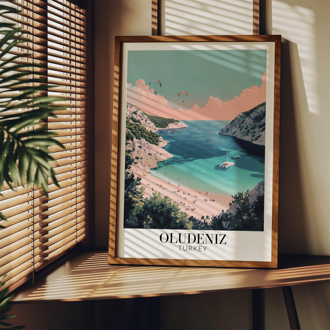 Oludeniz Turkey Blue Lagoon Beach Paragliders Cliffs Travel Poster - Image 3