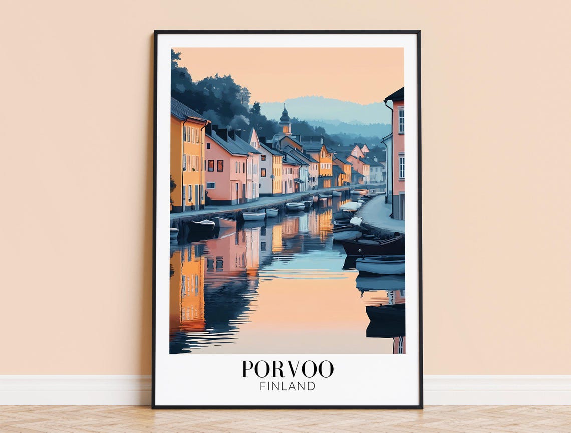 Porvoo Finland Old Town Riverside Sunset Minimalist Travel Poster