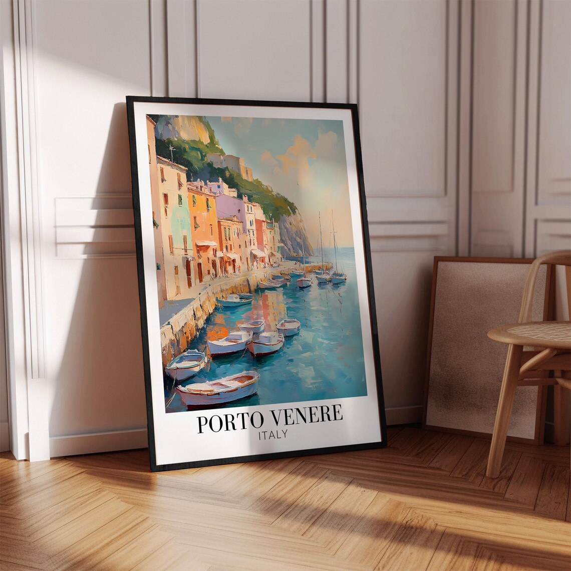Porto Venere Italy Sunlit Harbor Boats Pastel Houses Travel Poster - Image 4