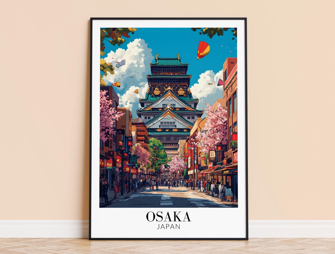 Osaka Japan Castle Cherry Blossom Street Festival Travel Poster