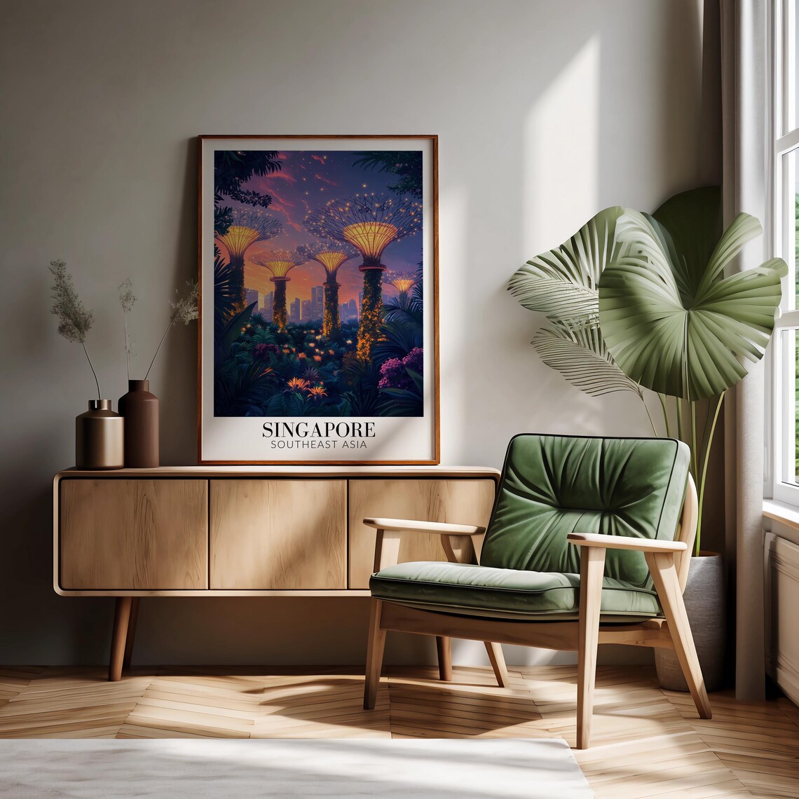 Singapore Gardens by the Bay Supertrees Sunset Glow Travel Poster - Image 2