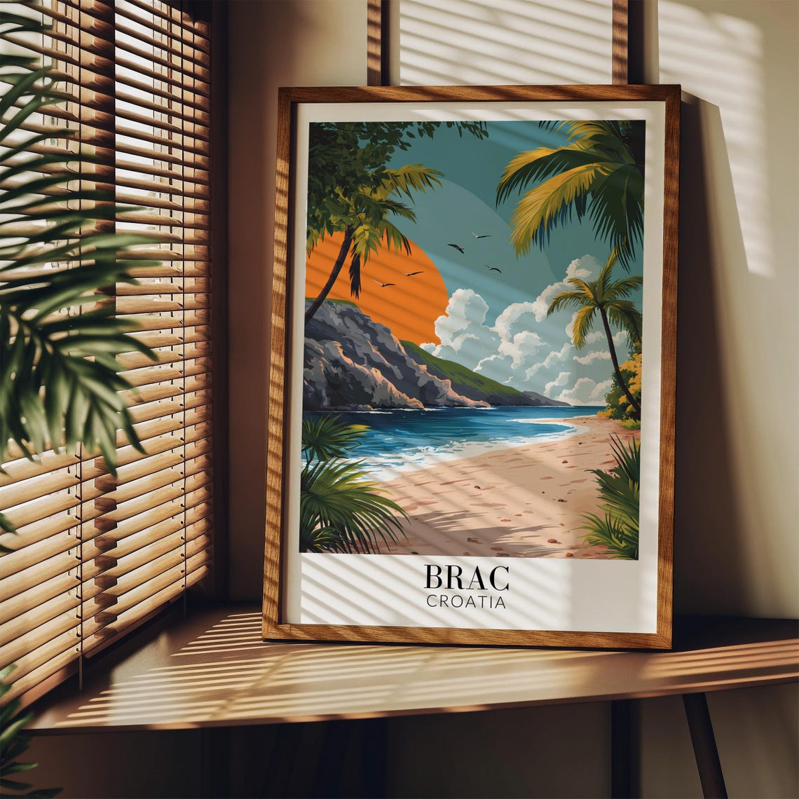 Brac Croatia Island Palm Framed Tropical Sunset Beach Cove Poster - Image 3