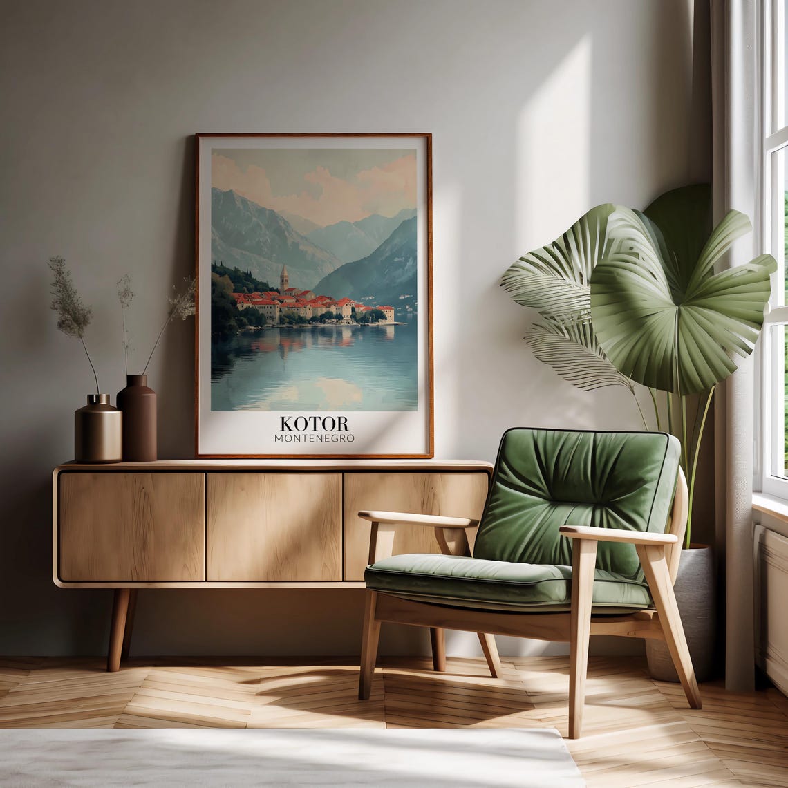 Kotor Montenegro Travel Poster with Bay Red Rooftops and Mountain View - Image 2