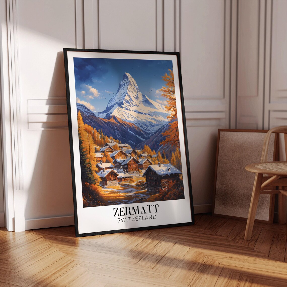 Zermatt Switzerland Matterhorn Over Autumn Chalets Travel Poster - Image 4