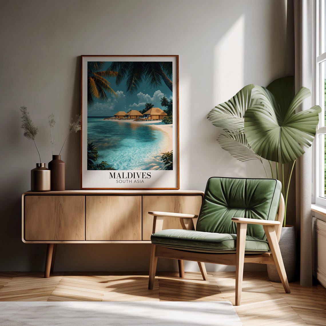 Maldives Overwater Bungalows Sparkling Turquoise Lagoon Poster - Image 2