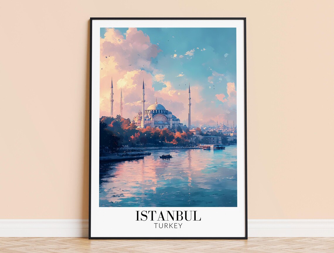 Istanbul Turkey Imperial Mosque Silhouette Golden Sunset Poster