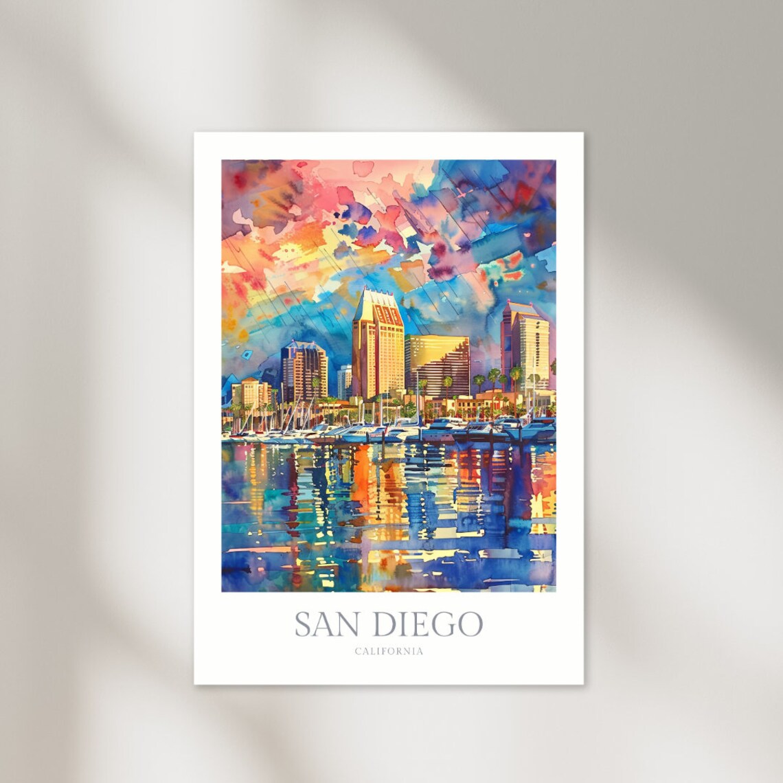 San Diego, California Watercolor Travel Poster
