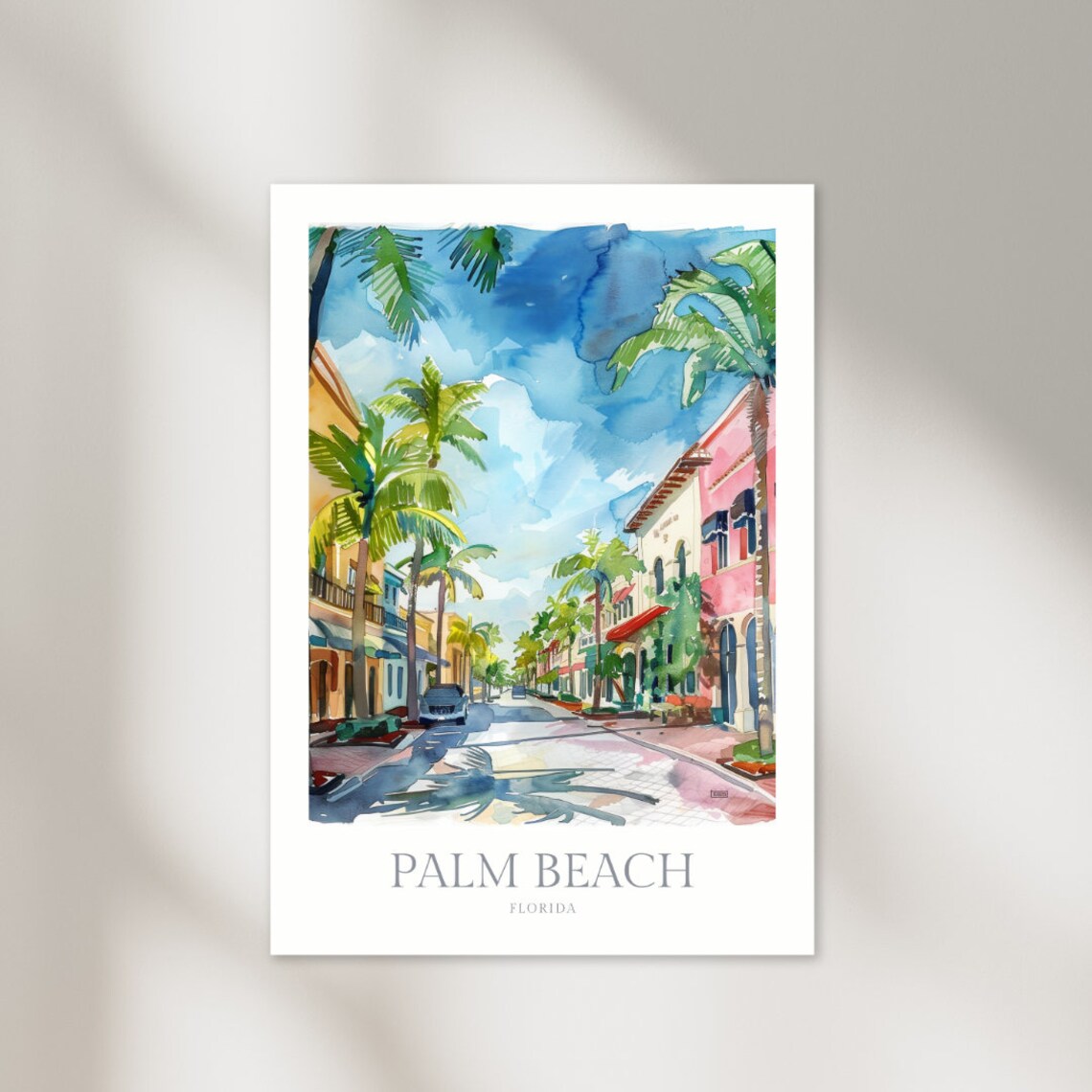 Palm Beach Florida Watercolor Travel Poster