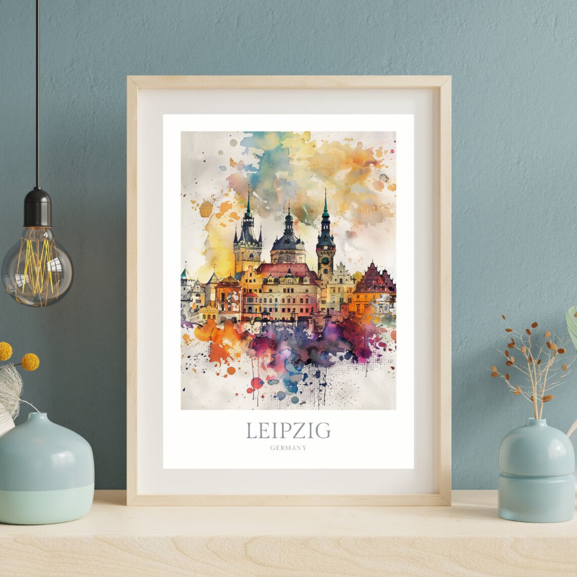 Leipzig Germany Watercolor Skyline Colorful Old Town Art Poster - Image 2