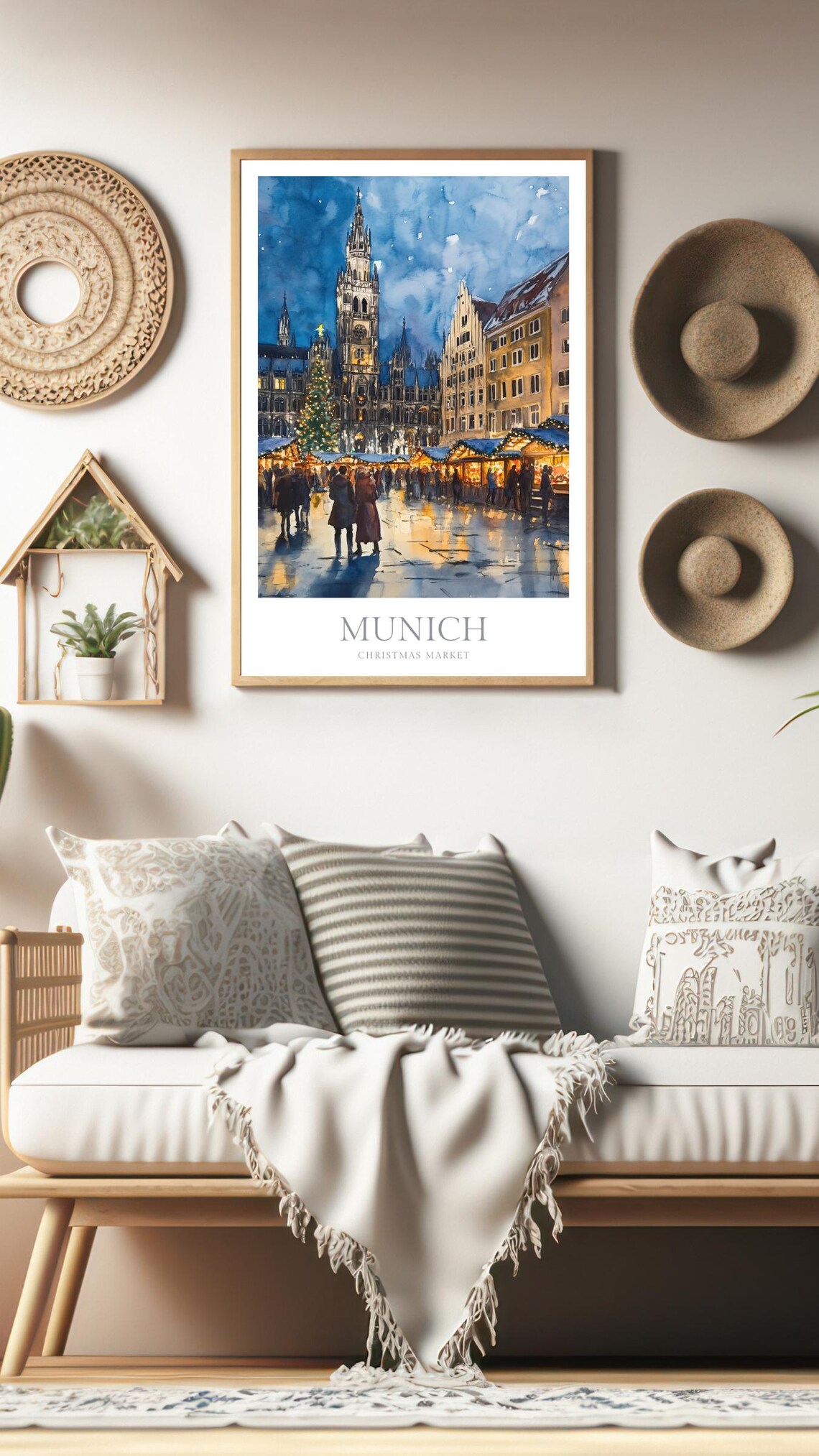 Munich Christmas Market Watercolor Poster, Holiday Art Print - Image 3