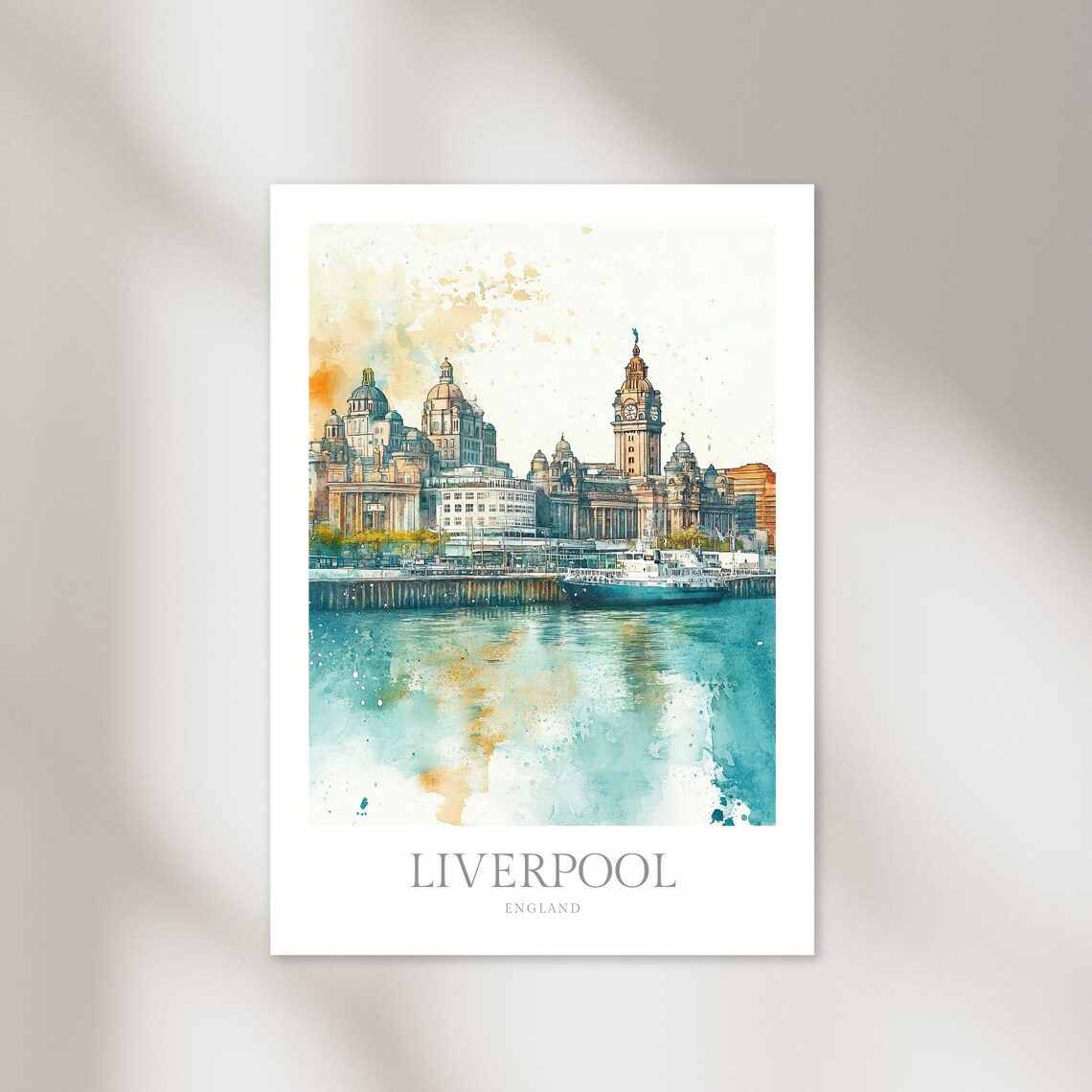 Liverpool England Watercolor Travel Poster