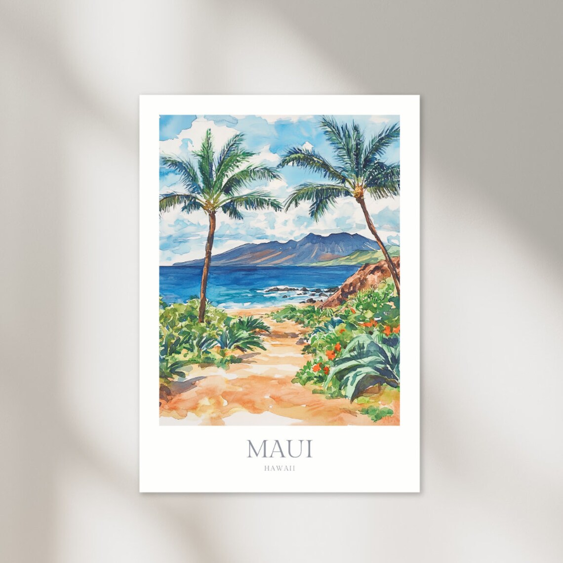 Maui Hawaii Watercolor Travel Poster, Wall Art Print