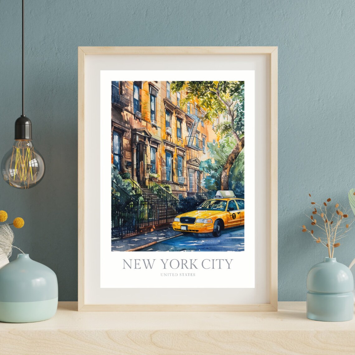 New York City Taxi Watercolor Art Print, Manhattan - Image 2