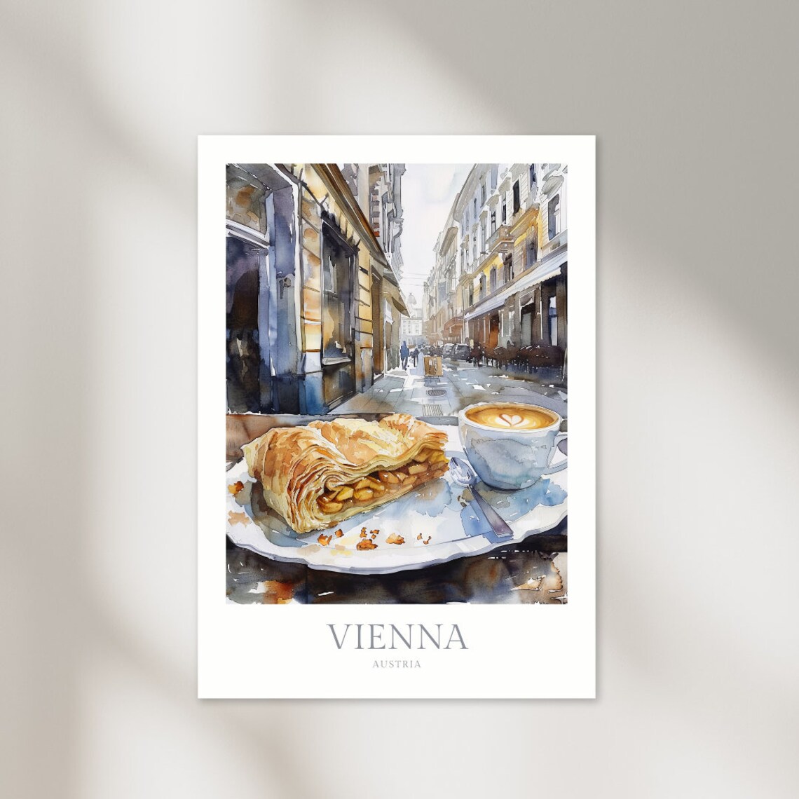 Vienna Austria Watercolor Travel Poster, Wall Decor