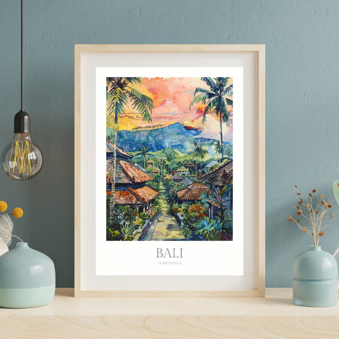 Bali Indonesia Watercolor Travel Poster, Wall Art Print - Image 2