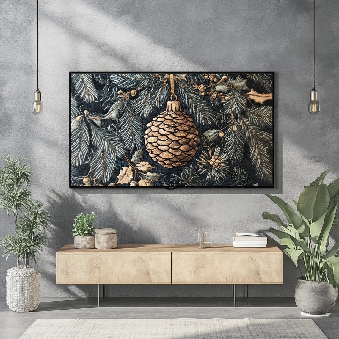 Vintage Pinecone Ornament Tapestry Christmas Frame TV Art Print - Image 2