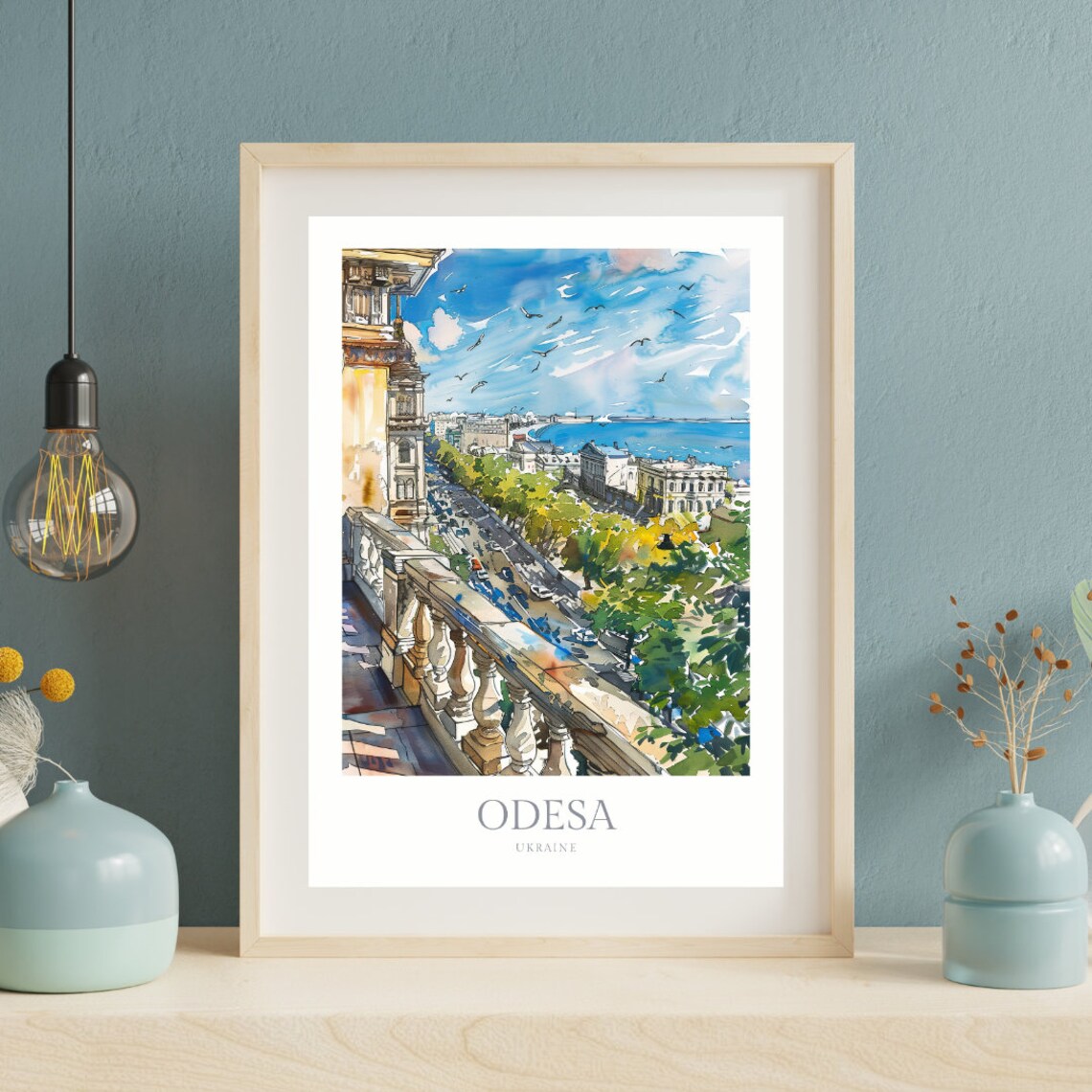 Odesa Ukraine Watercolor Travel Poster Art Print - Image 2