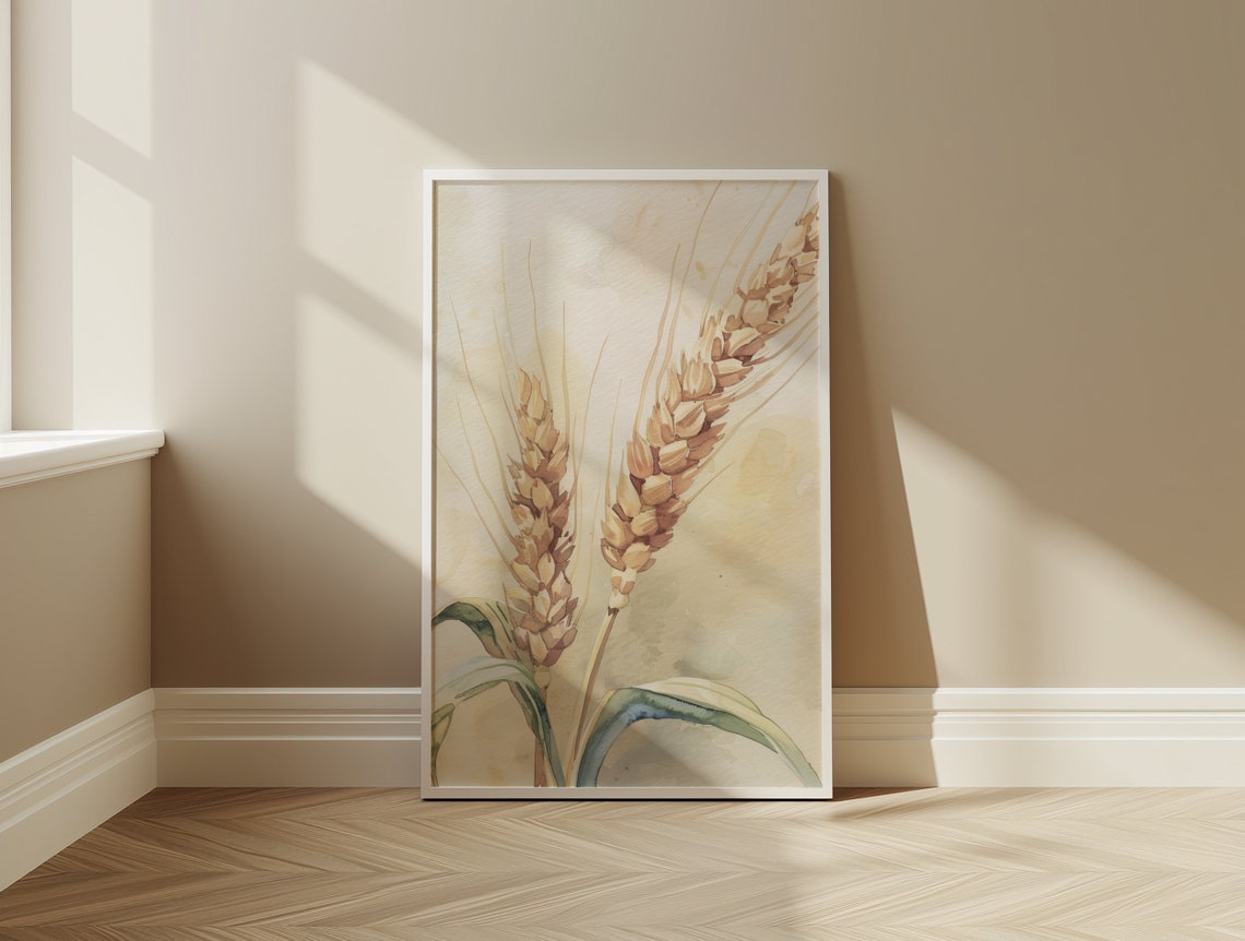 Golden Wheat Ears Close Up Botanical Watercolor Minimalist Art Poster - Image 3