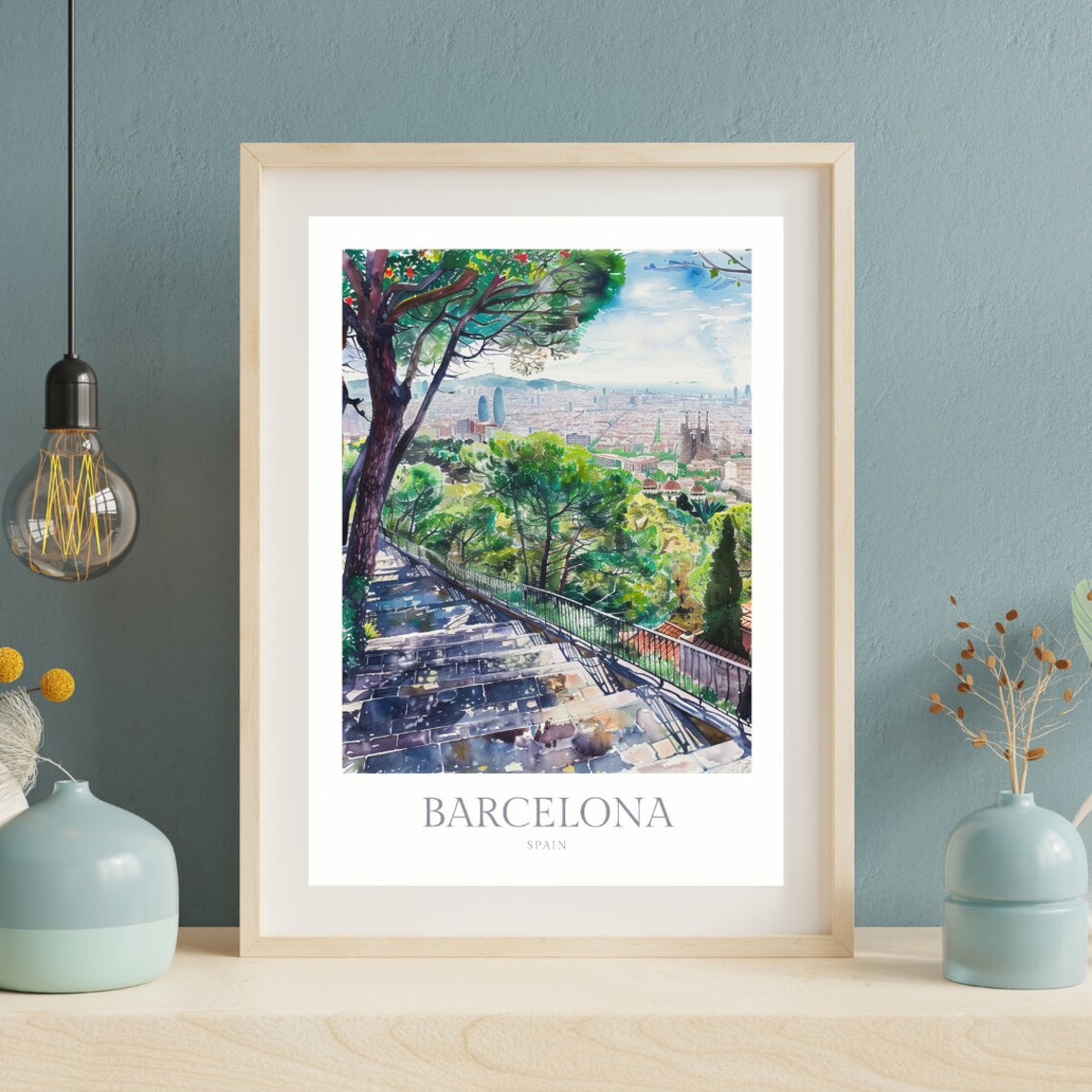 Barcelona Spain Watercolor Travel Poster, Tibidabo - Image 2