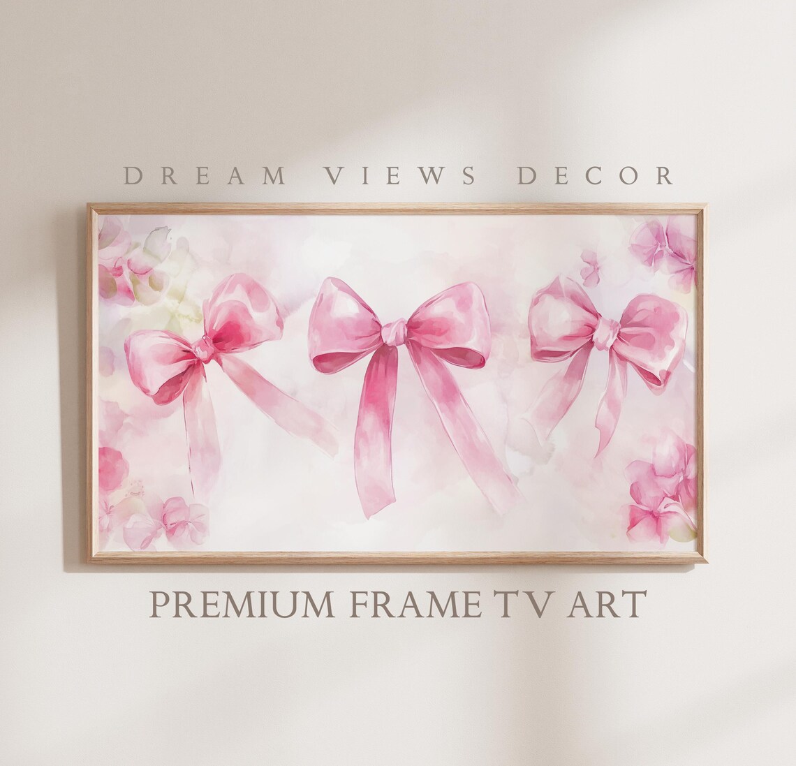 Pink Bows Watercolor Baby Girl Nursery Soft Floral Coquette Wall Art