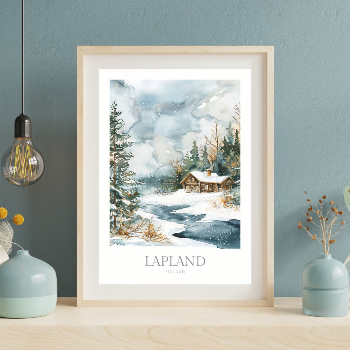 Lapland Finland Snowy Log Cabin Frozen Lake Winter Travel Poster - Image 2