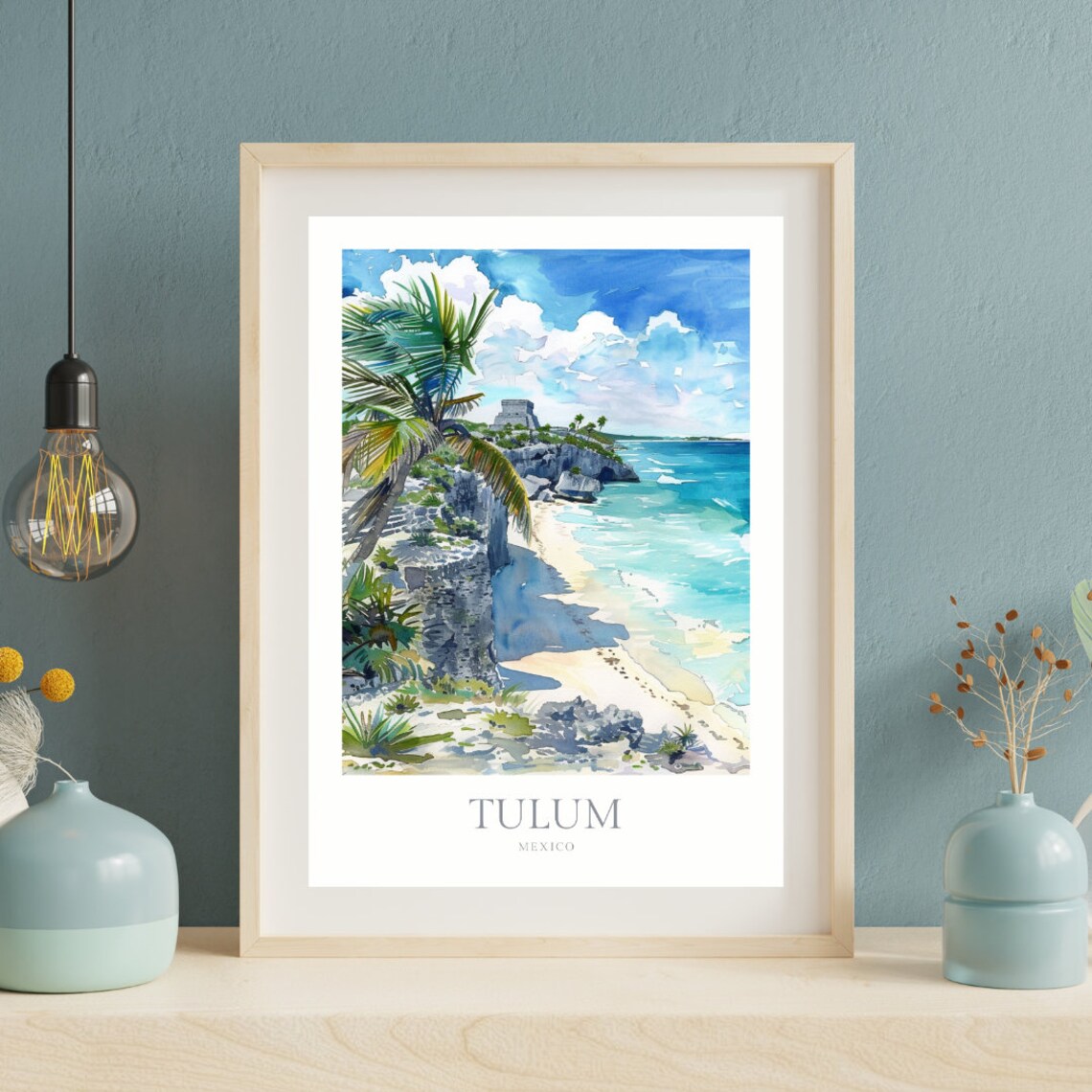 Tulum Mexico Watercolor Travel Poster, Maya Art - Image 2