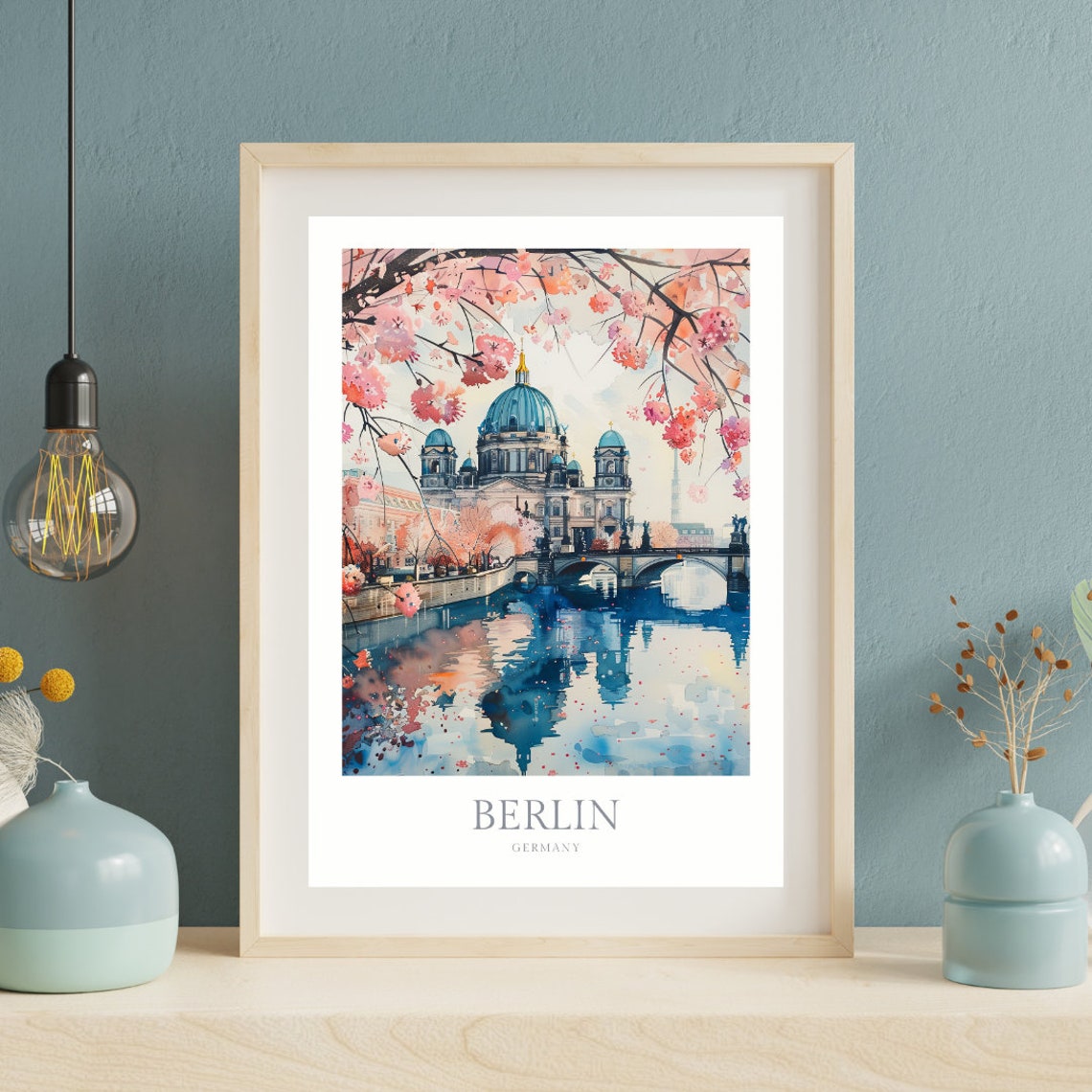 Berlin Germany Cathedral Cherry Blossom Watercolor Spring Poster - Image 2