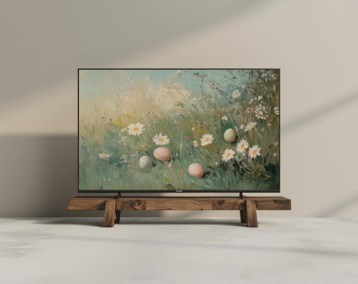 Easter Eggs Wildflower Meadow Muted Spring Floral Painting Wall Art - Image 3