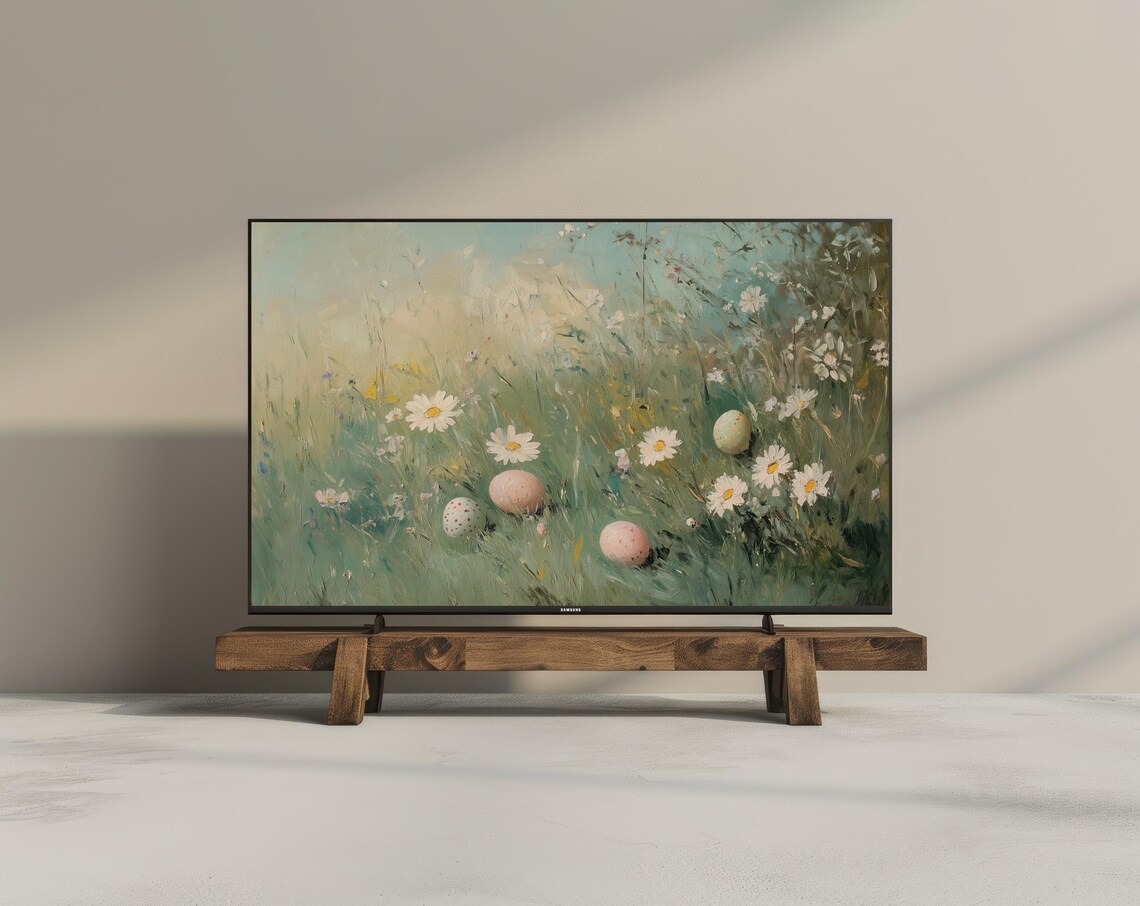 Easter Frame Tv Art Neutral Oil Painting Moody Easter Decor Easter Egg Spring Frame Tv Art Antique Vintage Decor - Image 3