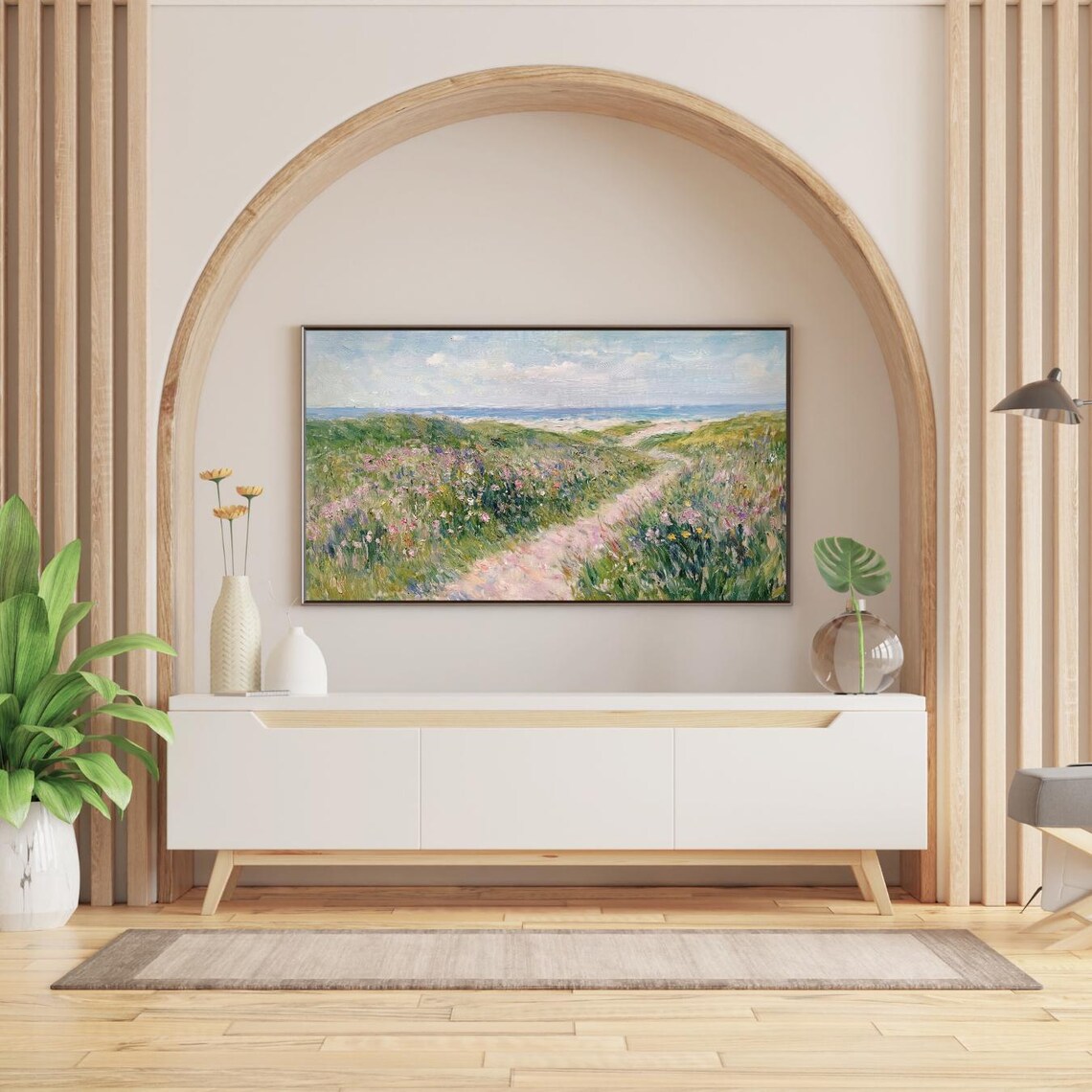 Spring Meadow Wildflower Coastal Beach Landscape Art Print - Image 2
