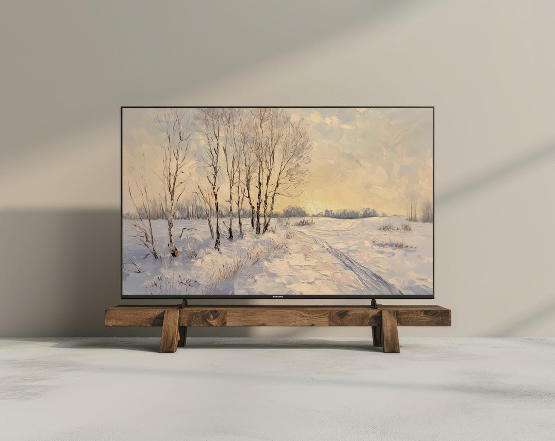 Winter Birch Forest Snowy Sunset Landscape Frame TV Art Poster - Image 2