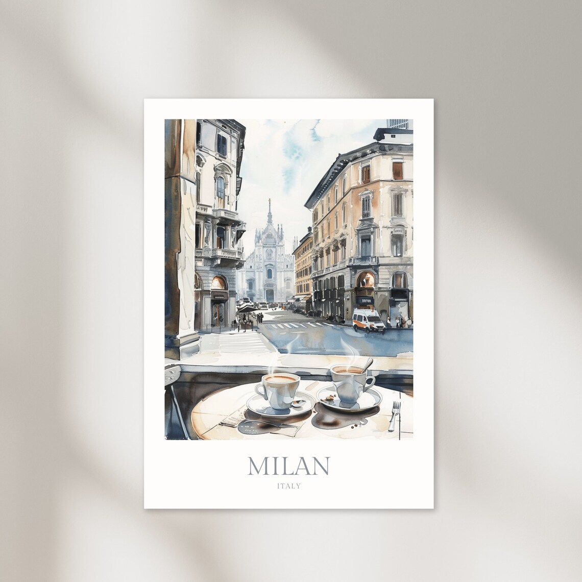 Milan Italy Watercolor Poster, Travel Poster