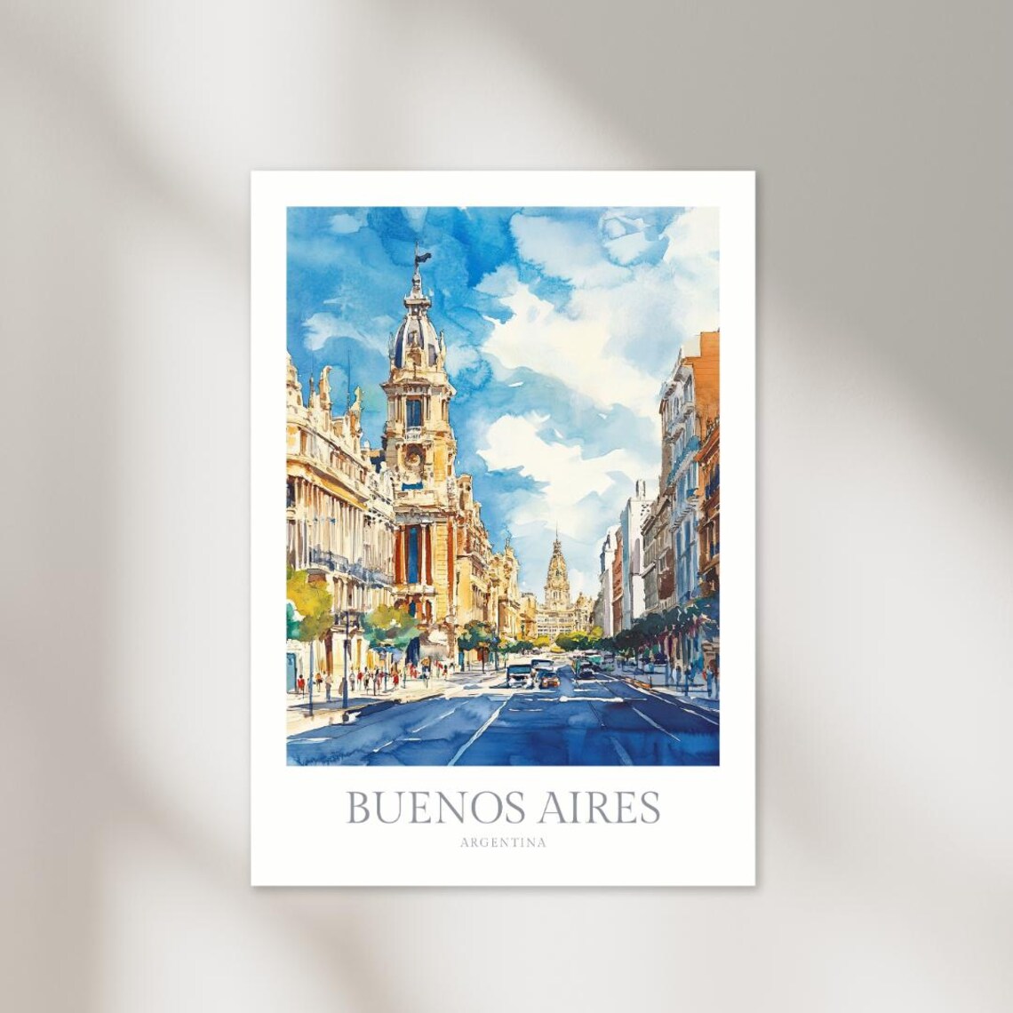 Buenos Aires Watercolor Travel Poster, Argentina Art Print