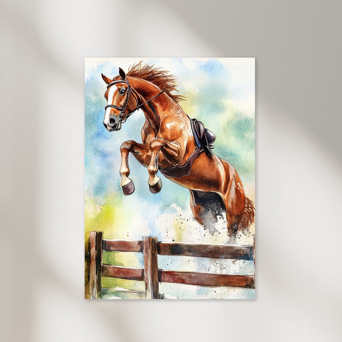 Chestnut Horse Show Jumping Watercolor Equestrian Poster Art