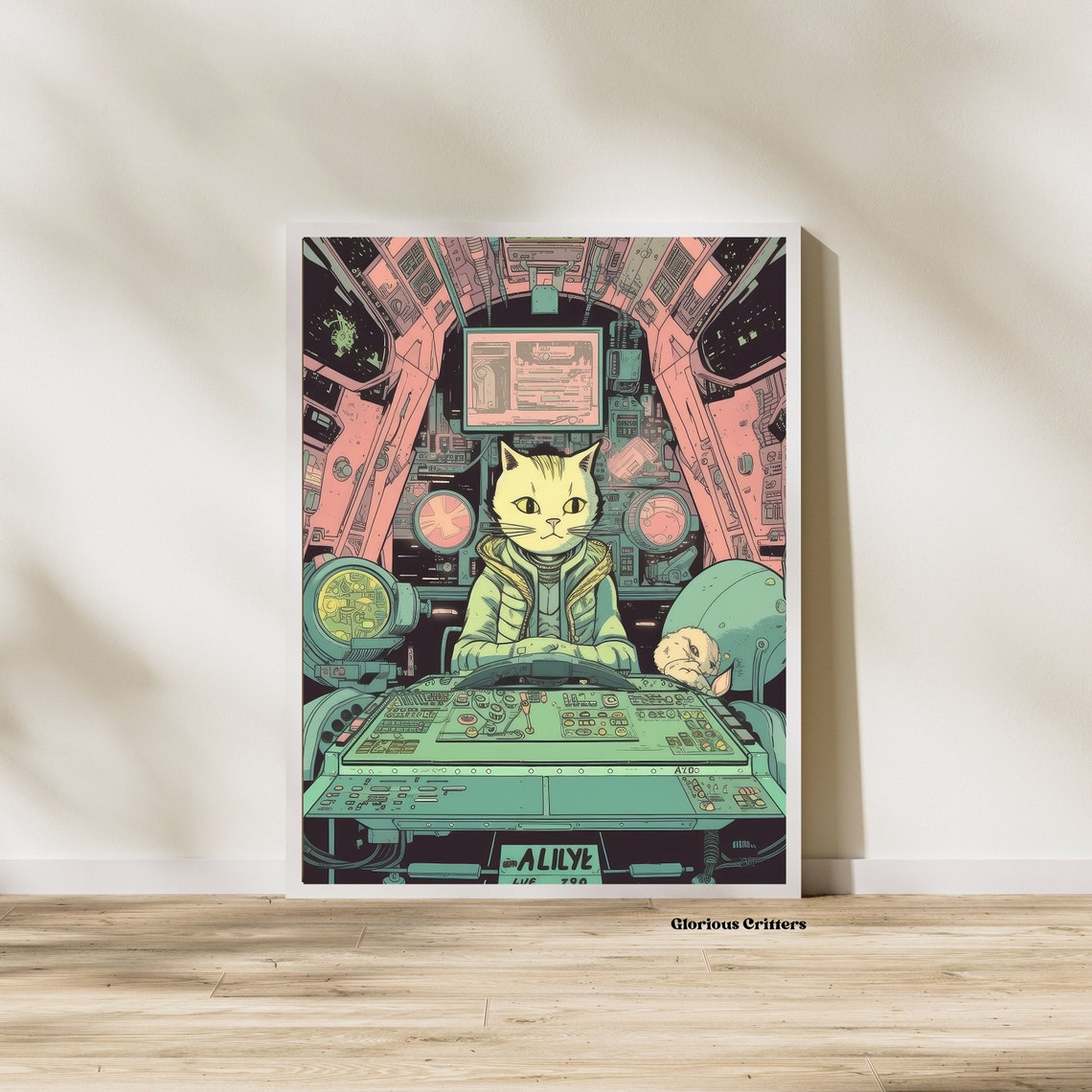 Space Vintage Cat Cosmic Art Poster