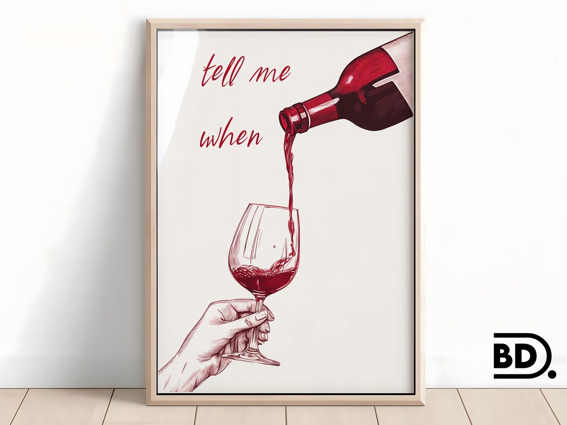 Modern Wine Print, Funny Kitchen Decor Line Art
