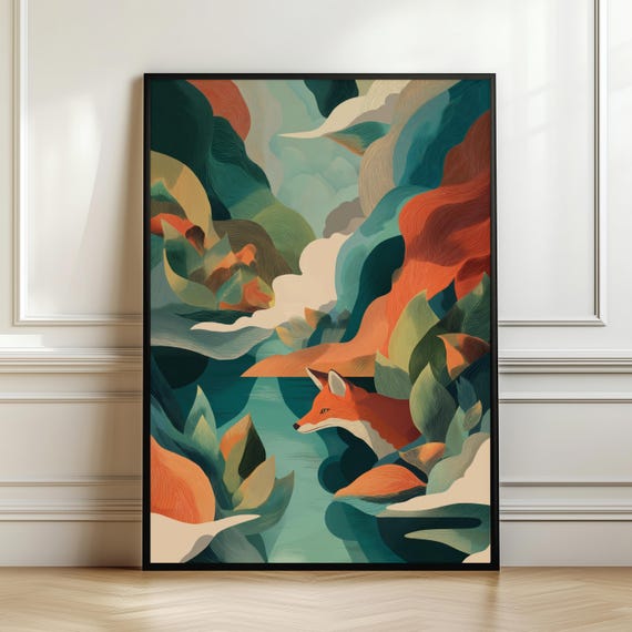 Fox Wall Art Abstract Animal Print Woodland Nature Poster Modern Boho Wildlife Decor Earth Tone Forest Artwork Digital Download