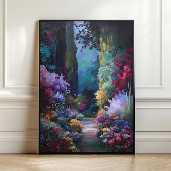 Secret Garden Wall Art Colorful Floral Landscape Print Enchanted Painting Romantic Flower Cottagecore Decor Digital Download