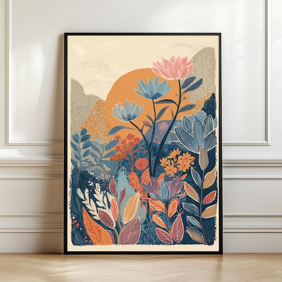 Boho Botanical Sun Garden Folk Floral Warm Earth Tones Nature Poster